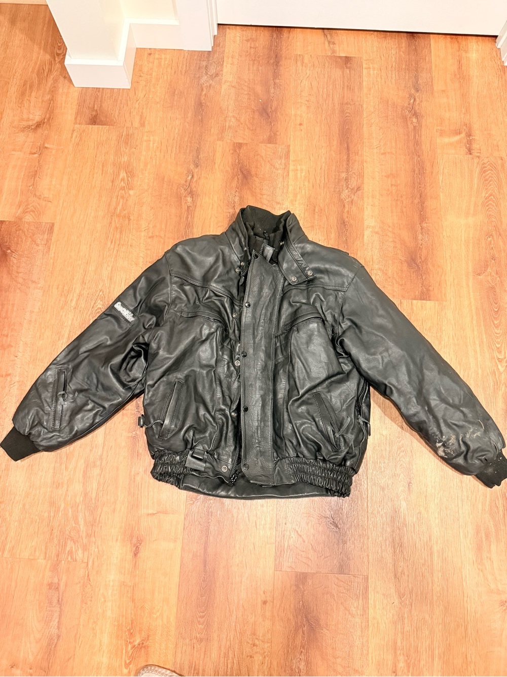 Men's XL Sno Rider Black Leather Bomber Jacket
